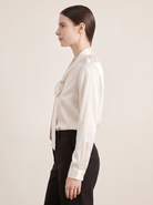 Silk&Sibél Silk Bow Tie Blouse in Ivory, 100% mulberry silk, side view