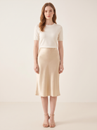 Silk&Sibél Knee-Length Silk Skirt in Champagne, 100% mulberry silk, front view