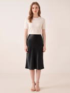 Silk&Sibél Knee-Length Silk Skirt in Black, 100% mulberry silk, front view