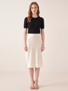 Silk&Sibél Knee-Length Silk Skirt in Ivory, 100% mulberry silk, front view