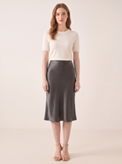 Silk&Sibél Knee-Length Silk Skirt in Dark Gray, 100% mulberry silk, front view
