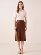 Silk&Sibél Knee-Length Silk Skirt in Brown, 100% mulberry silk, front view