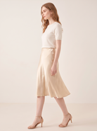 Silk&Sibél Knee-Length Silk Skirt in Champagne, 100% mulberry silk, side view